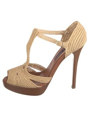 Ralph Lauren Purple Label Woven Beige T-Strap High Heels